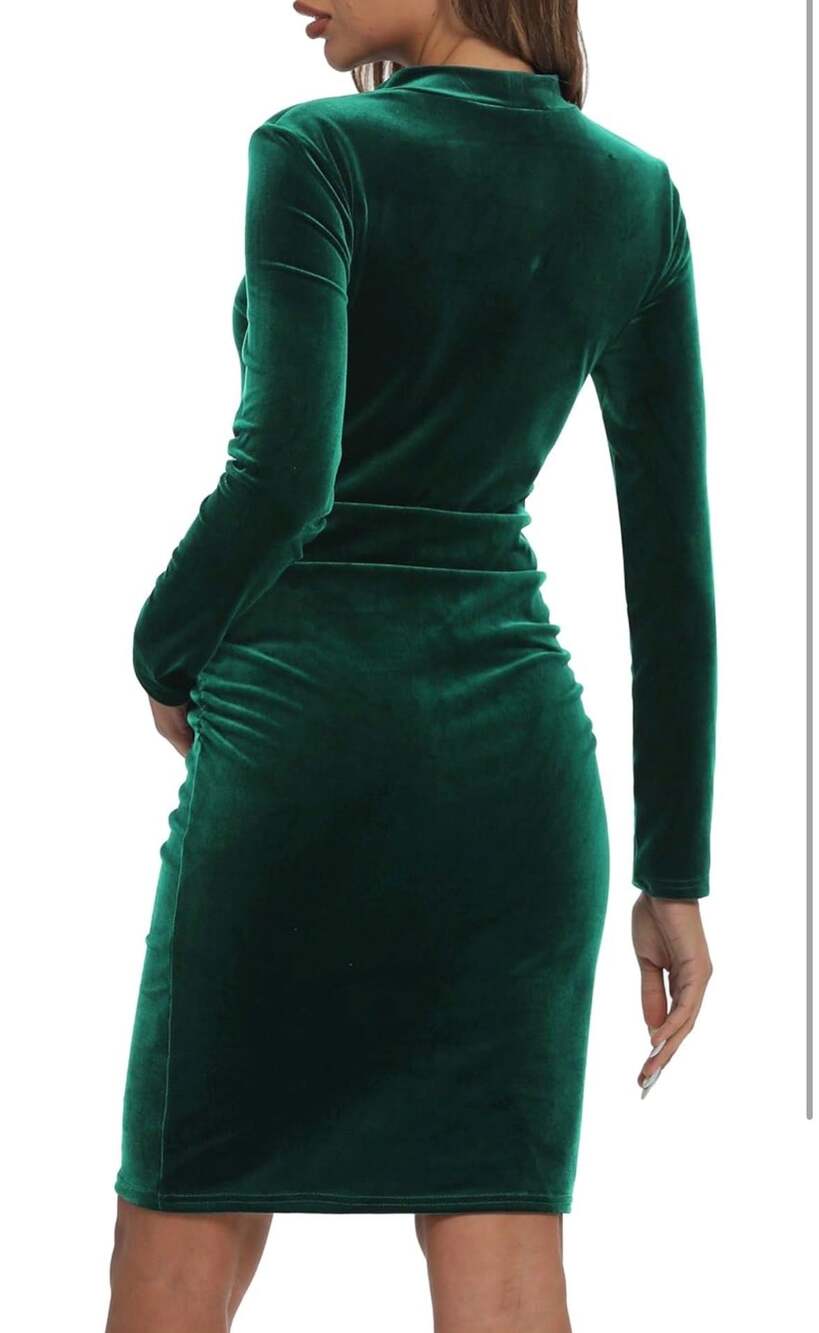 JINDIIM Long Sleeve Velvet Turtleneck Maternity Bodycon Dress for Casual Baby Sh - Picture 5 of 5